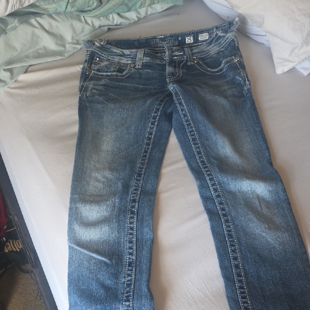 Miss Me Blue Straight Leg Jeans (Waistband Was Cut) 25"x29" Inseam